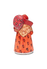 Hand Carved Red Grandfather Frost with Winter Cabin