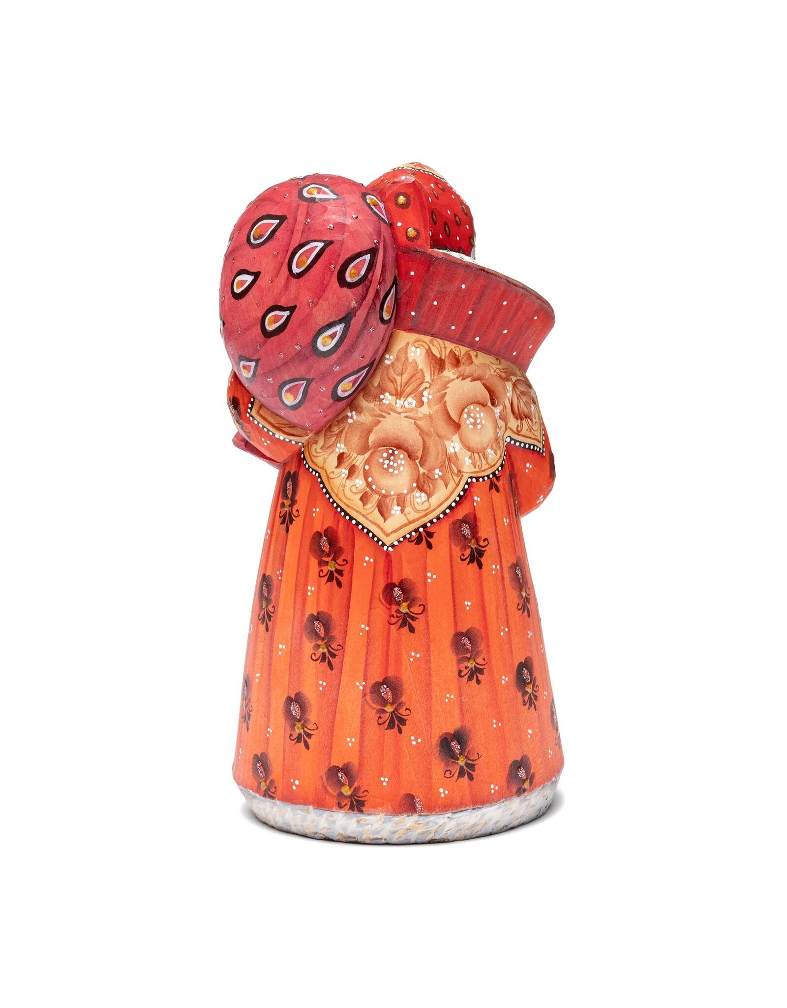 Hand Carved Red Grandfather Frost with Winter Cabin