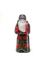 Hand Carved Grandfather Frost with Red Coat & Birch Staff