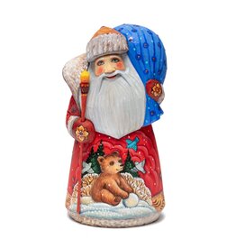 Hand Carved Grandfather Frost with Bear and Birds