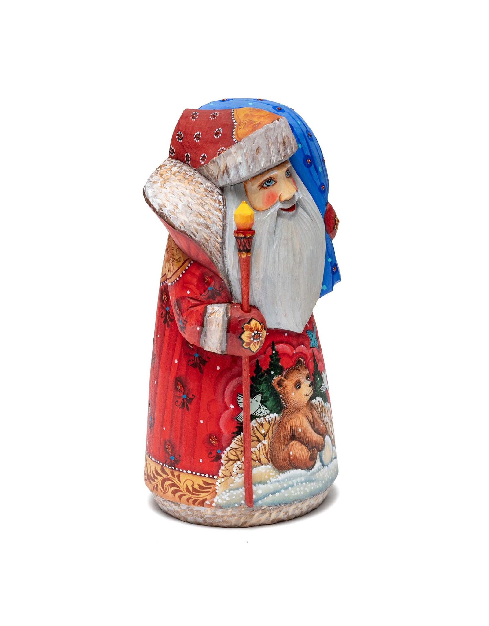 Hand Carved Grandfather Frost with Bear and Birds