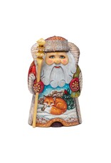 Hand Carved Grandfather Frost with Fox and Bullfinch