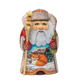 Hand Carved Grandfather Frost with Fox and Bullfinch