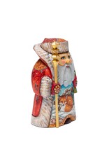 Hand Carved Grandfather Frost with Fox and Bullfinch
