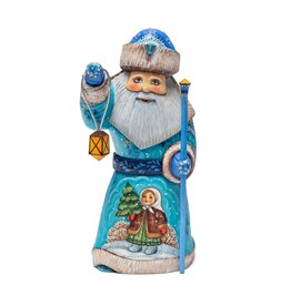 Hand Carved Blue Grandfather Frost with Lantern