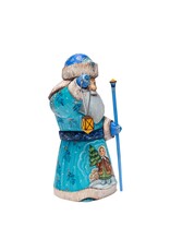 Hand Carved Blue Grandfather Frost with Lantern