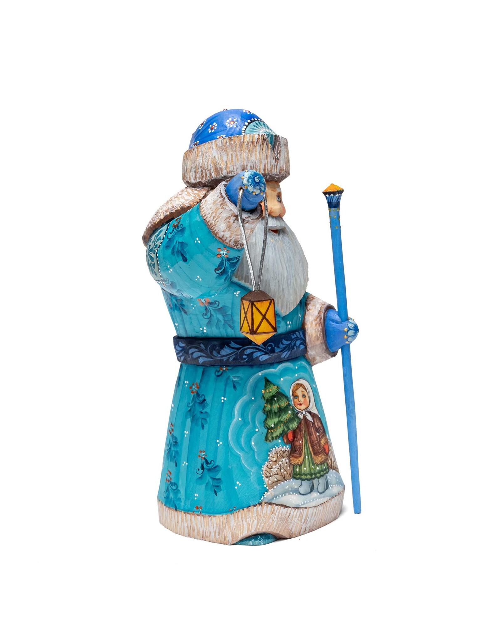 Hand Carved Blue Grandfather Frost with Lantern