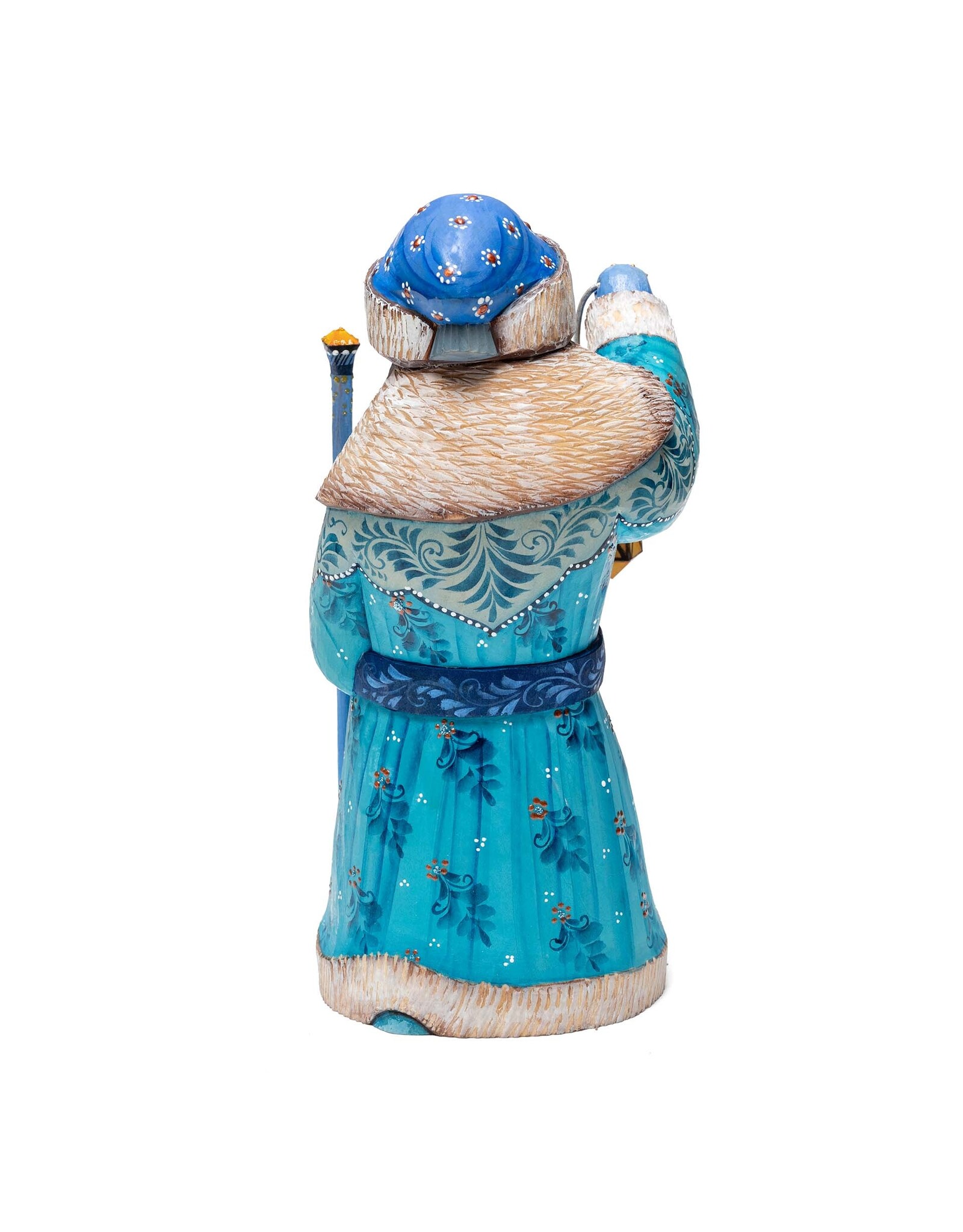 Hand Carved Blue Grandfather Frost with Lantern