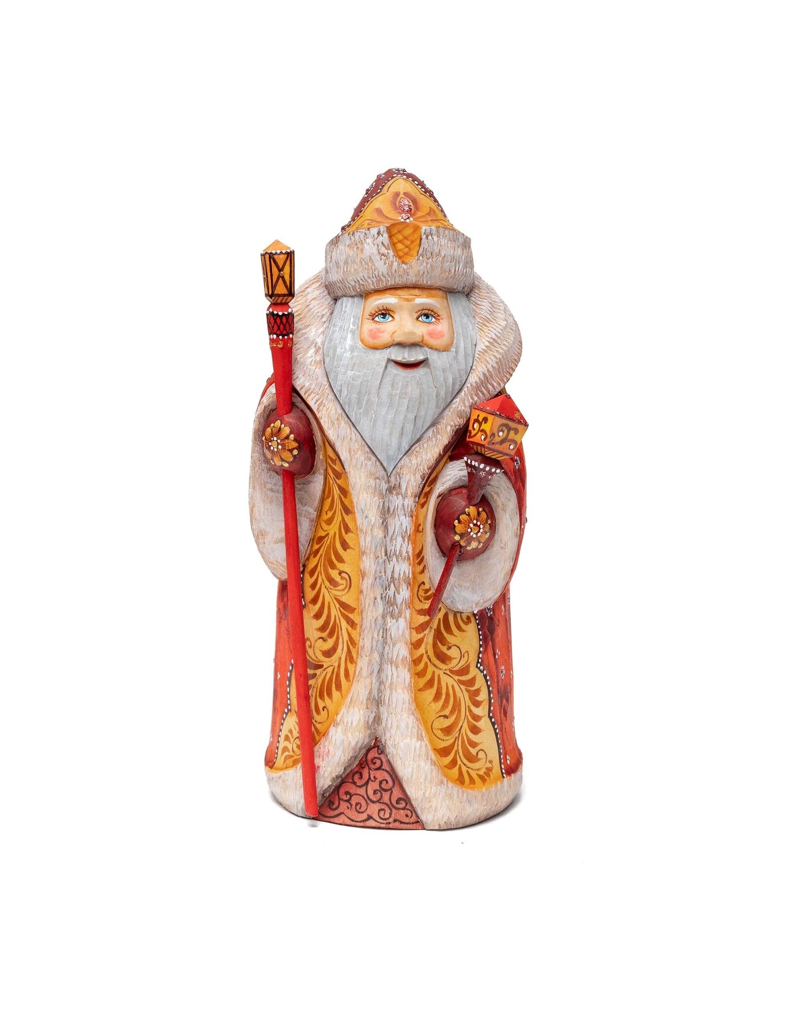 Hand Carved Grandfather Frost with Red & Gold Coat