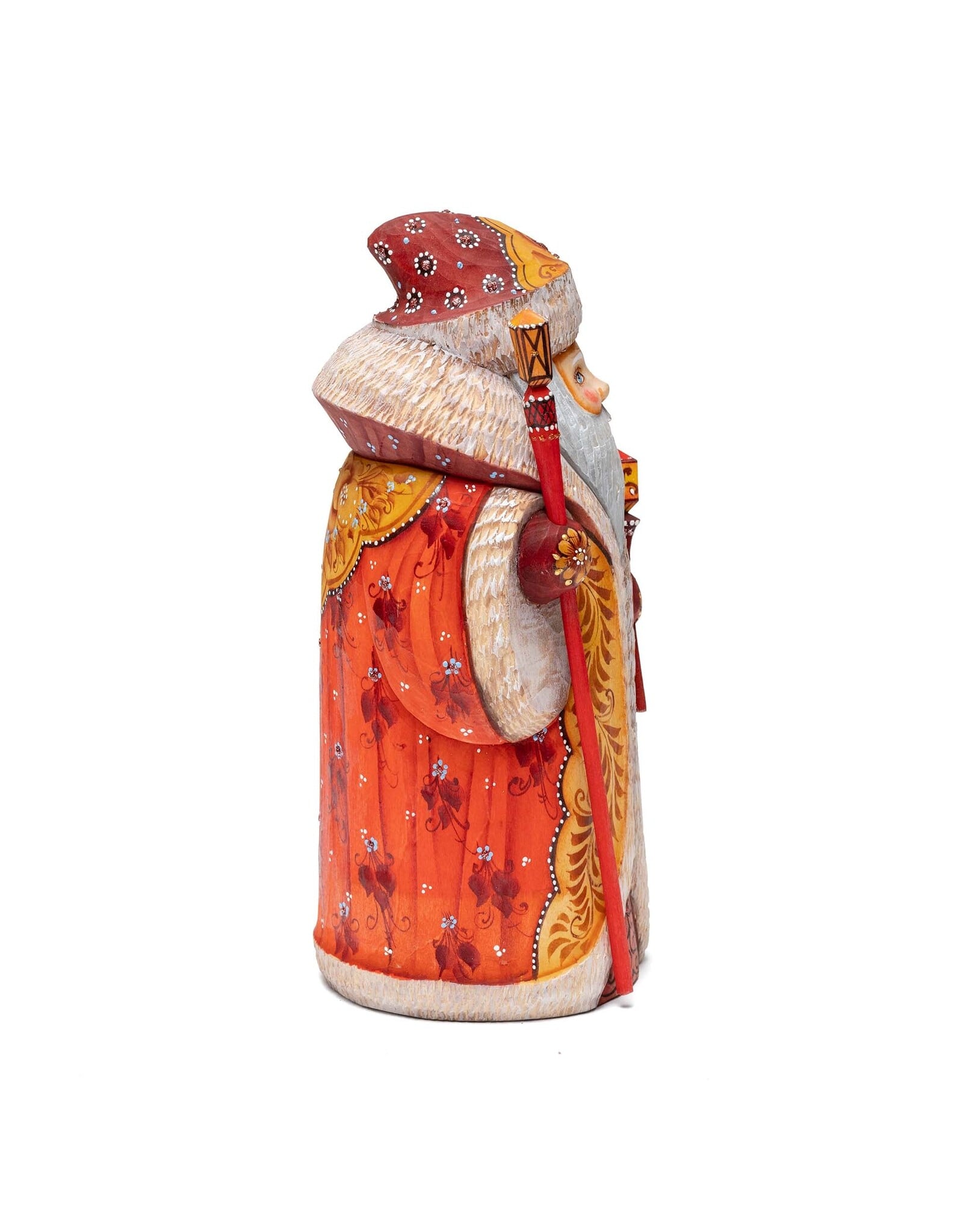 Hand Carved Grandfather Frost with Red & Gold Coat