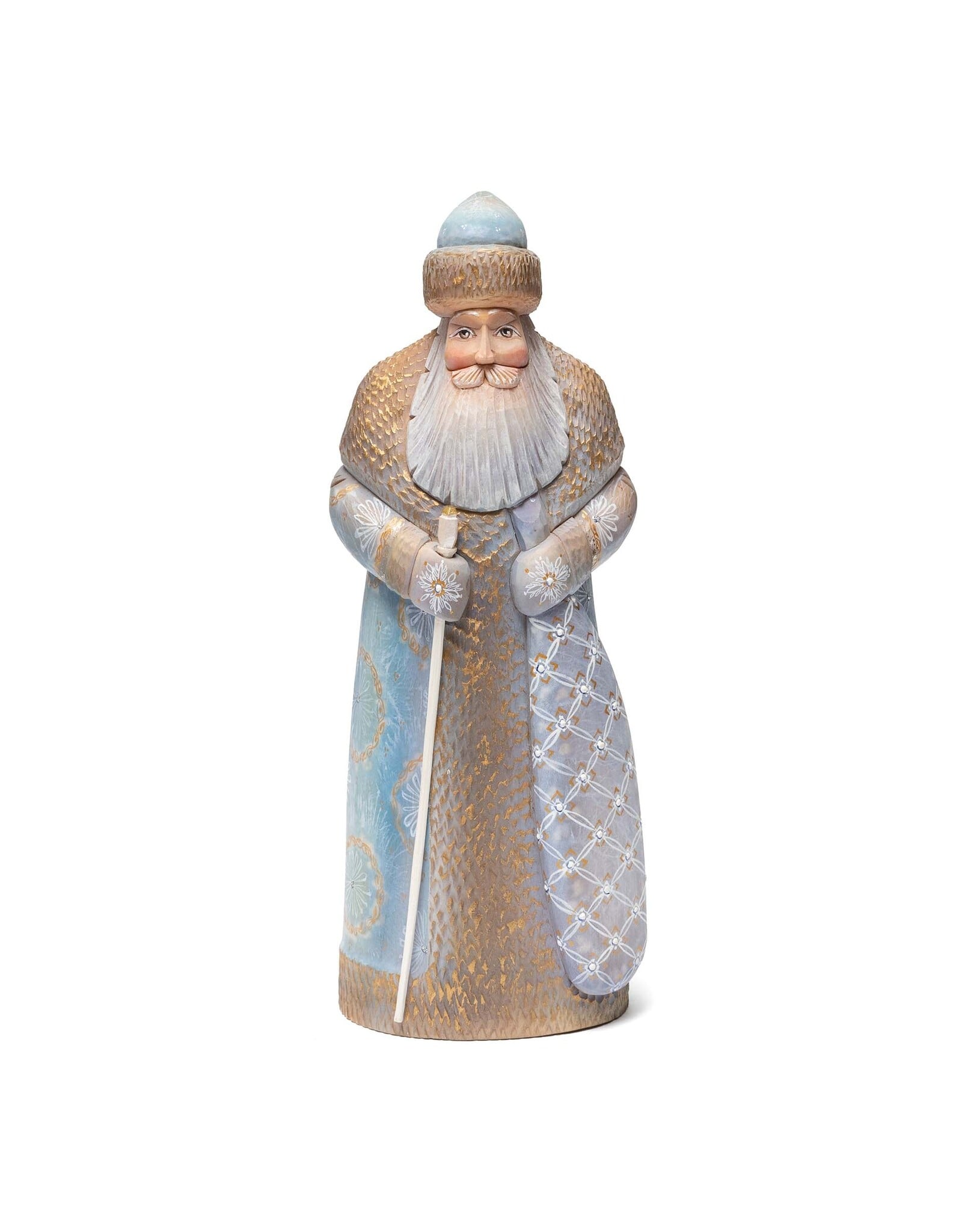 Hand Carved Grandfather Frost with Blue and Gold Coat