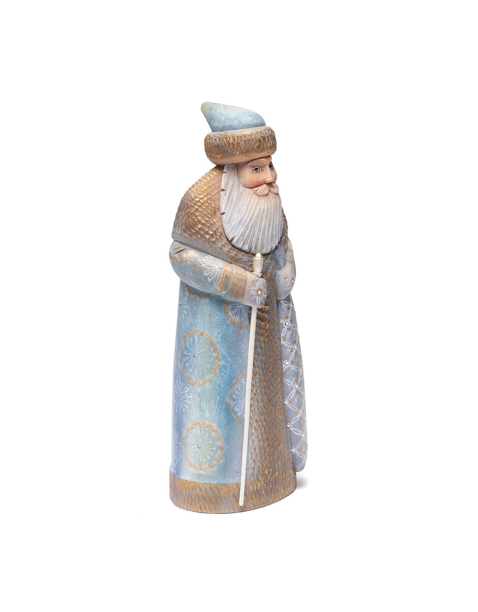 Hand Carved Grandfather Frost with Blue and Gold Coat