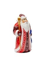 Hand Carved Grandfather Frost with Red Coat and Blue Sack