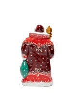 Hand Carved Grandfather Frost with Red Coat and Blue Sack