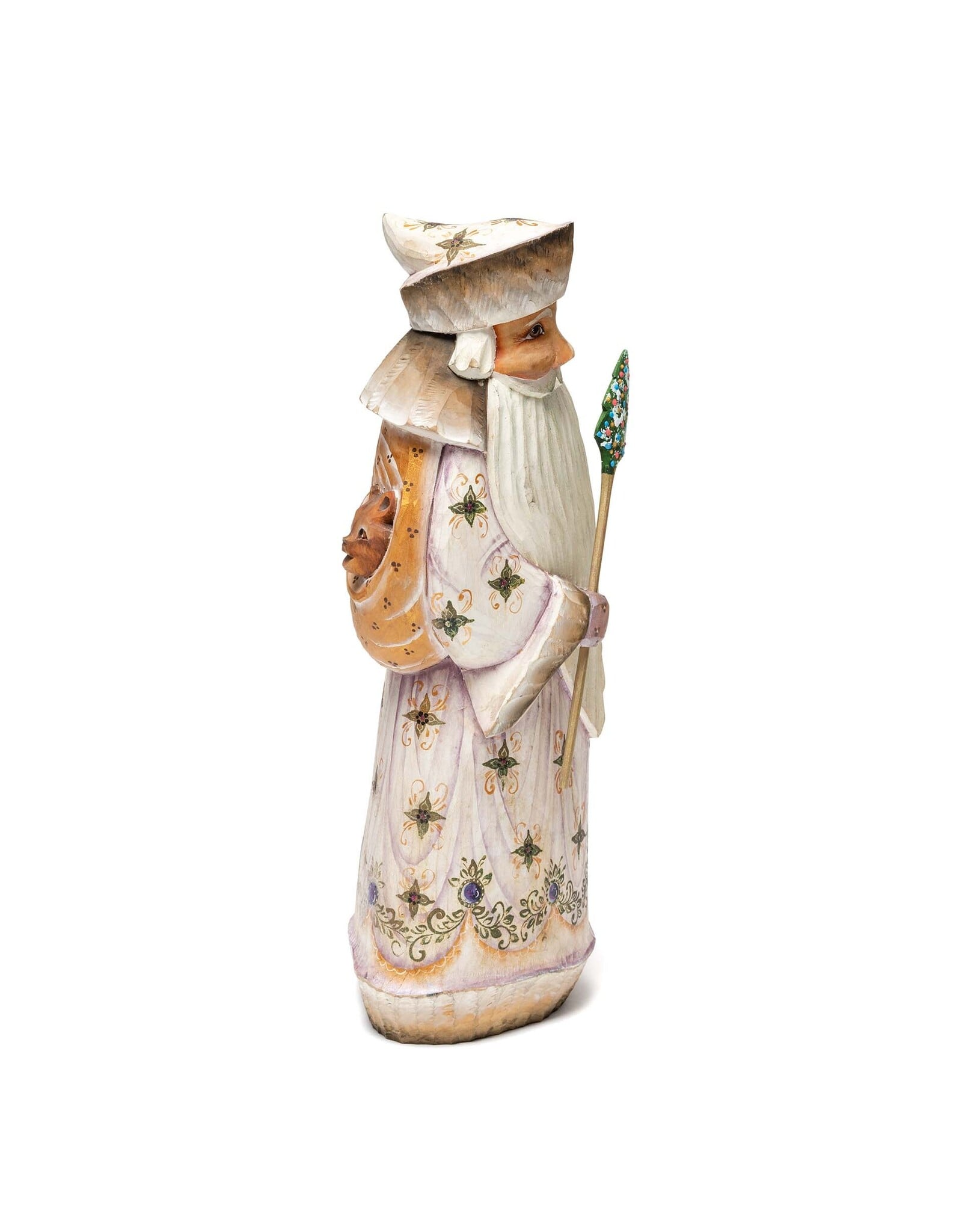 Hand Carved Wooden Grandfather Frost with Bear