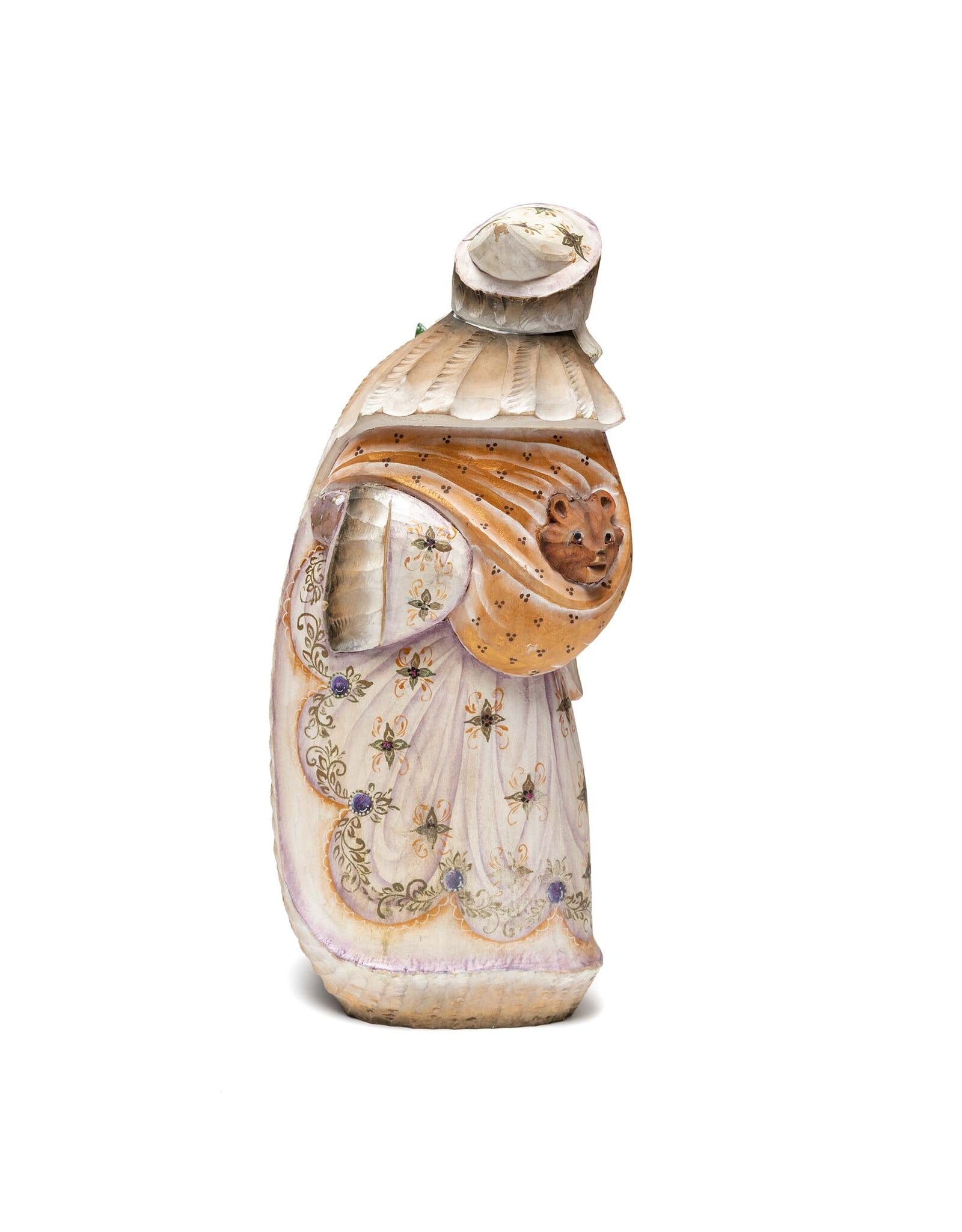 Hand Carved Wooden Grandfather Frost with Bear