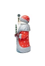 Carved Wood Father Frost with Tree and Purple Mittens