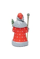 Carved Wood Father Frost with Tree and Purple Mittens