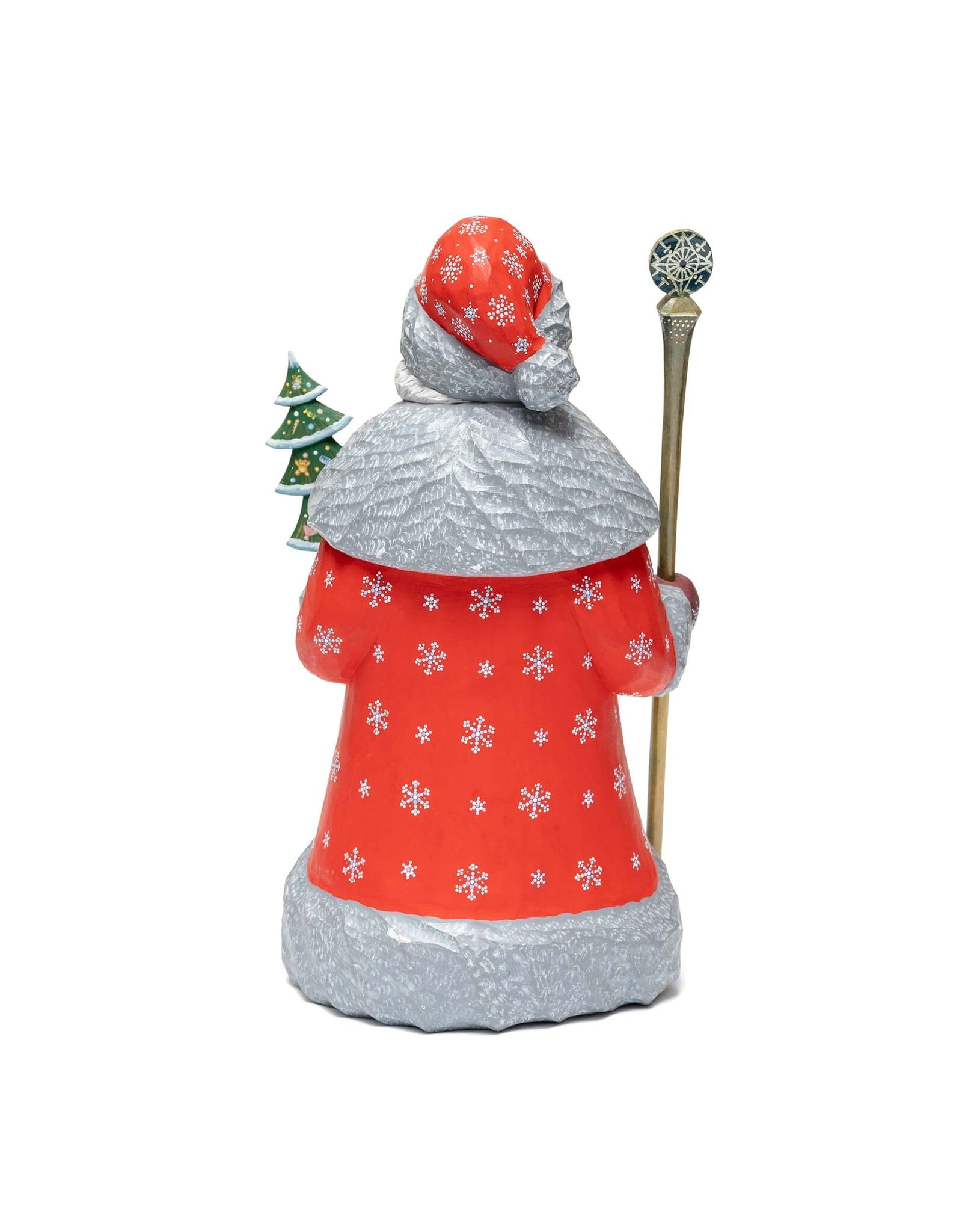 Carved Wood Father Frost with Tree and Purple Mittens
