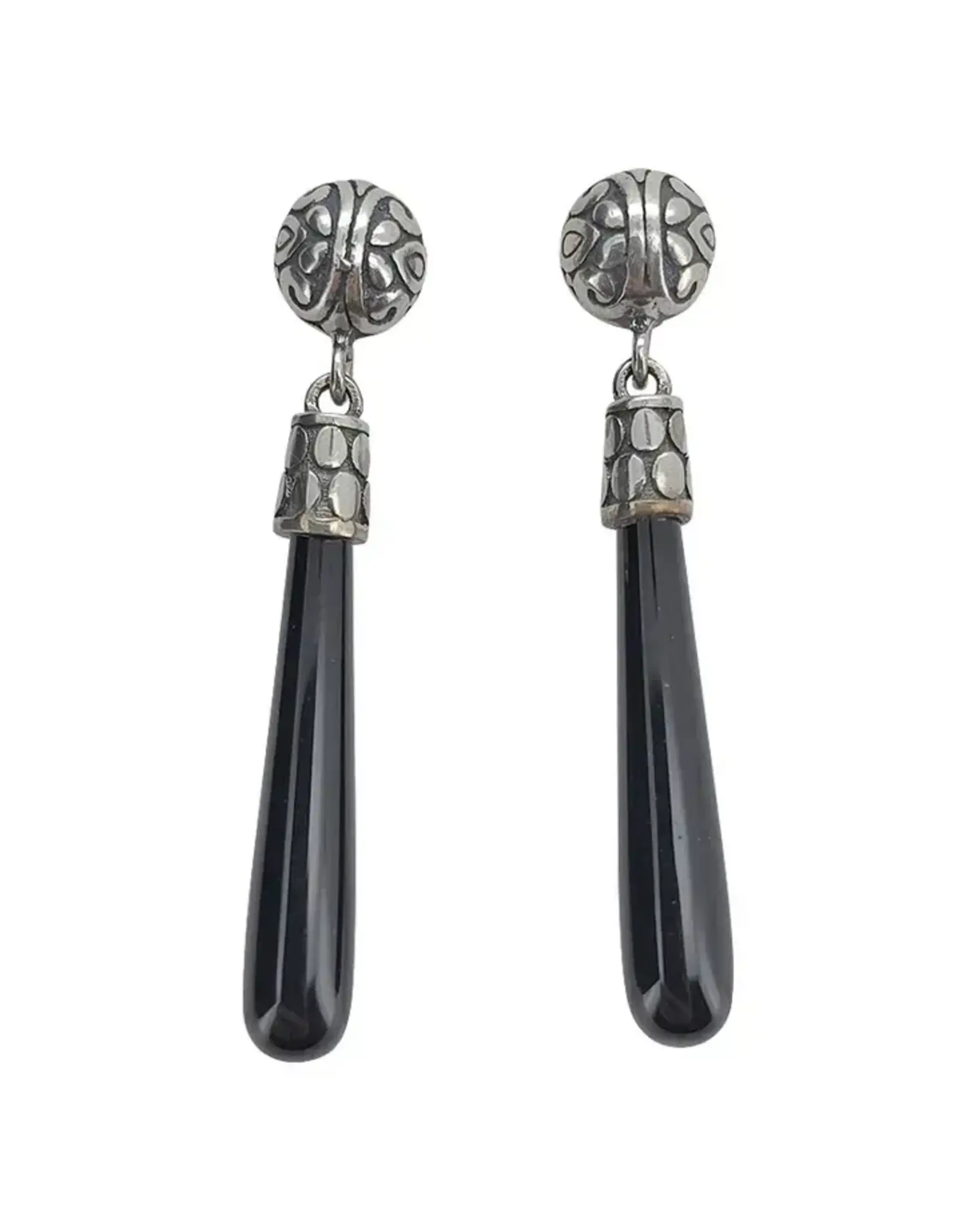 Black Onyx Sterling Silver Post Dangle Earrings