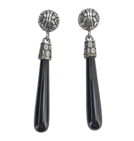 Black Onyx Sterling Silver Post Dangle Earrings