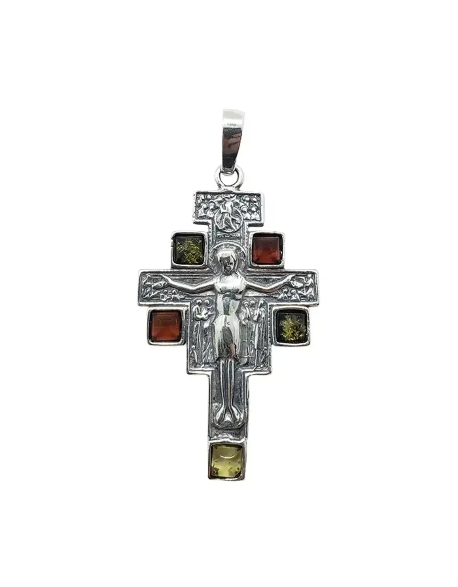 Multi-Amber Silver Crucifix Pendant