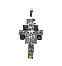 Multi-Amber Silver Crucifix Pendant