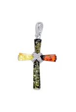 Cross Multicolor Amber Silver Pendant
