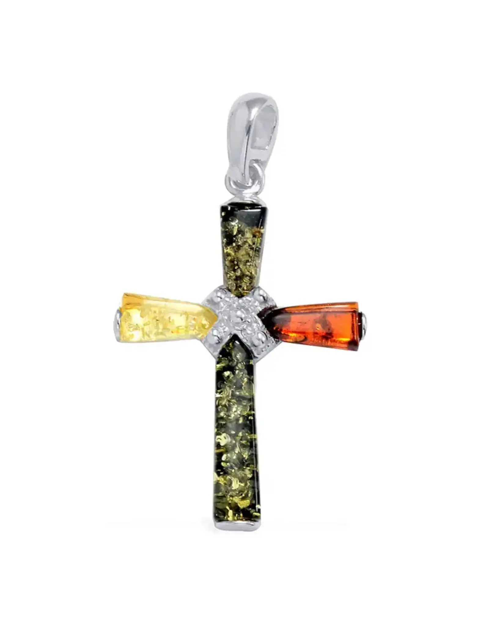 Cross Multicolor Amber Silver Pendant
