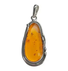 Handmade Cognac Amber Sterling Silver Pendant