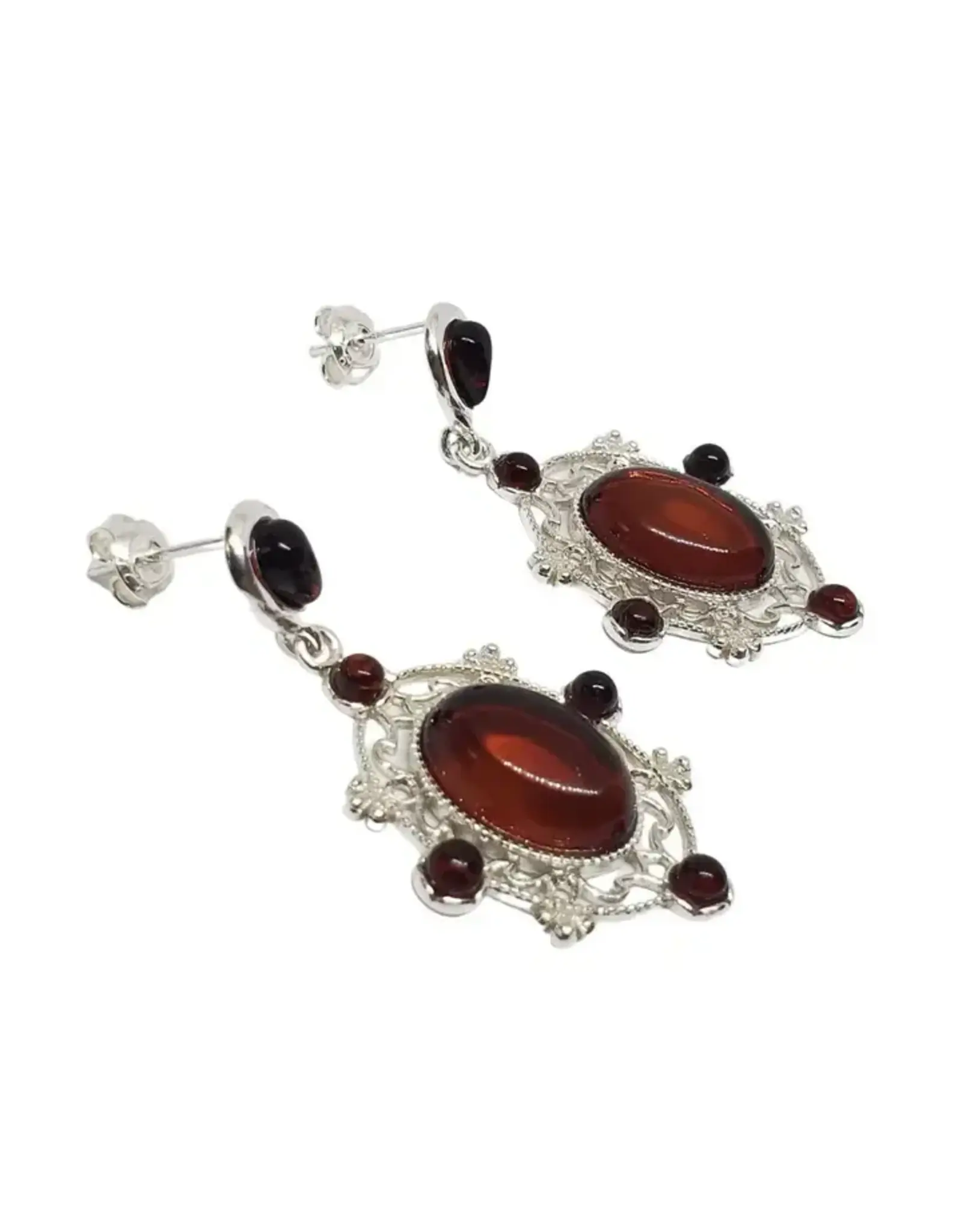 Cherry Amber Imperial Style Post Dangle Earrings