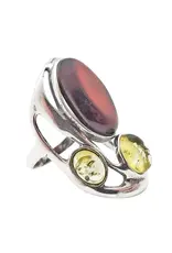 Multi Color Amber Statement Silver Ring Size 8