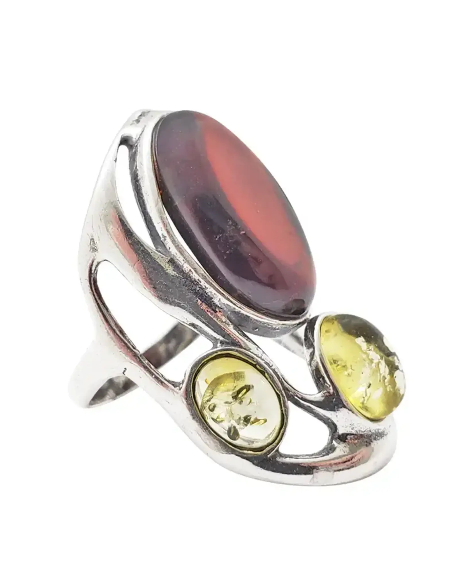 Multi Color Amber Statement Silver Ring Size 8