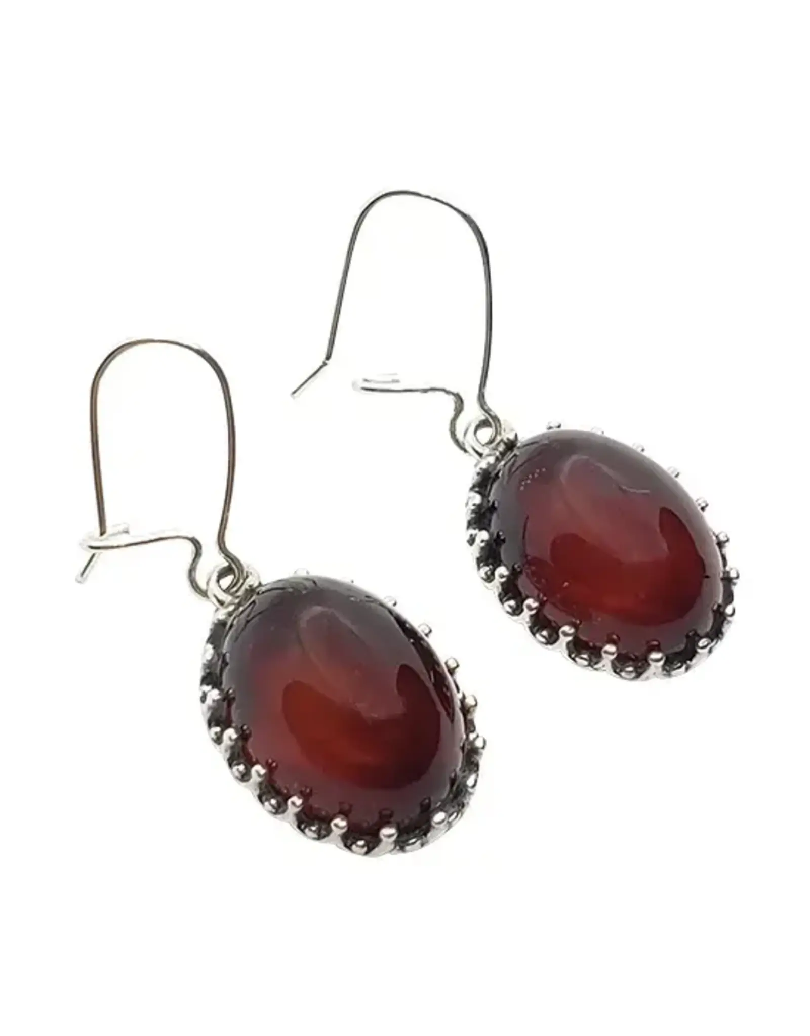 Oval Cherry Amber in Silver Earrings