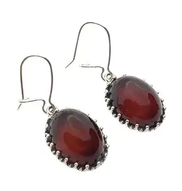 Oval Cherry Amber in Silver Earrings