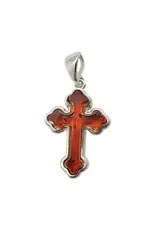 Amber Silver Single Cognac Stone Cross Pendant