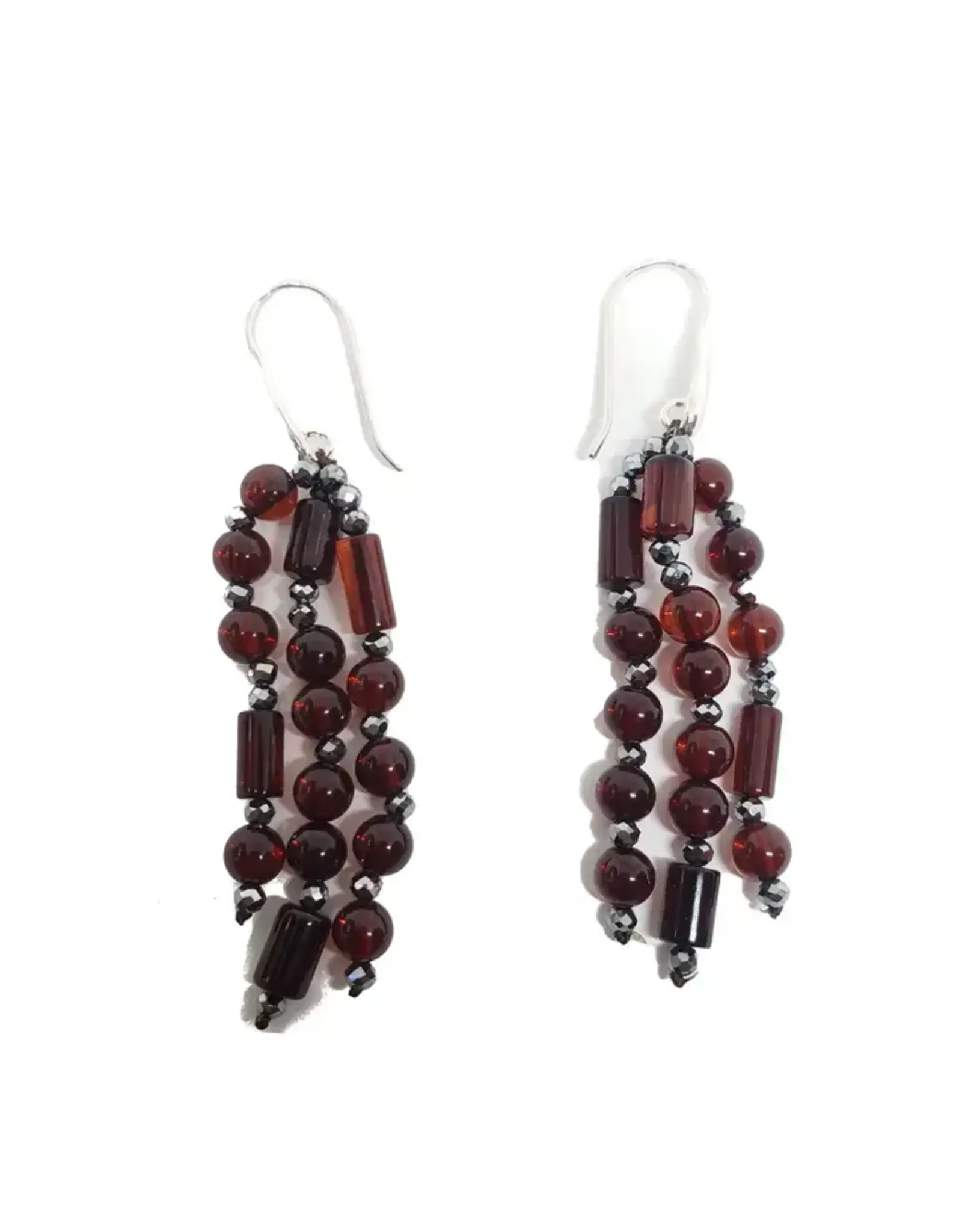 Cherry Amber and Hematite Beaded Earrings