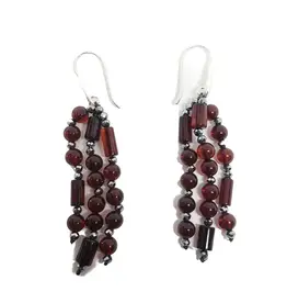 Cherry Amber and Hematite Beaded Earrings