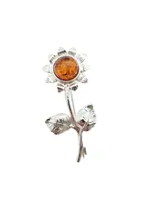 Cognac Amber Silver Sunflower Brooch