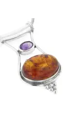 Baltic Amber And Amethyst Slide Pendant
