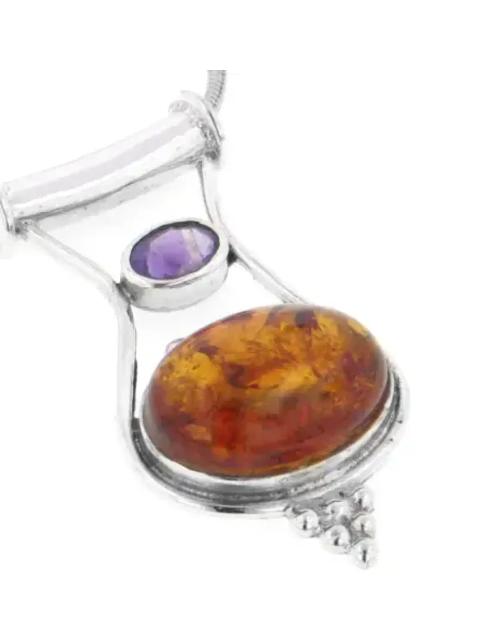 Baltic Amber And Amethyst Slide Pendant