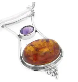 Baltic Amber And Amethyst Slide Pendant
