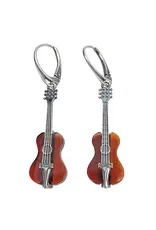 Cherry Amber Violin Dangle Earrings
