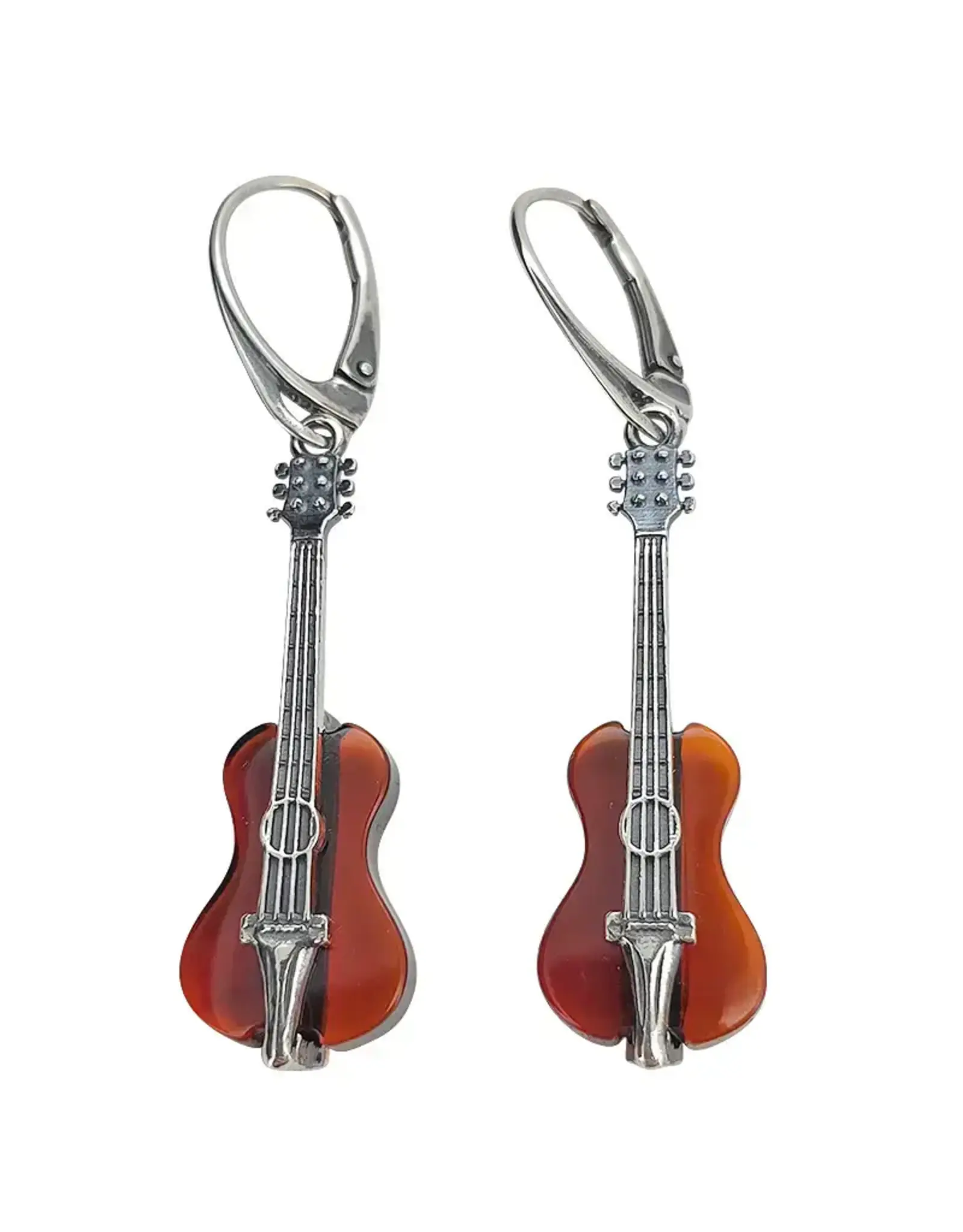 Cherry Amber Violin Dangle Earrings