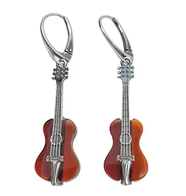 Cherry Amber Violin Dangle Earrings