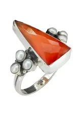 Red Onyx Sterling Silver Ring w/Pearls Size 8