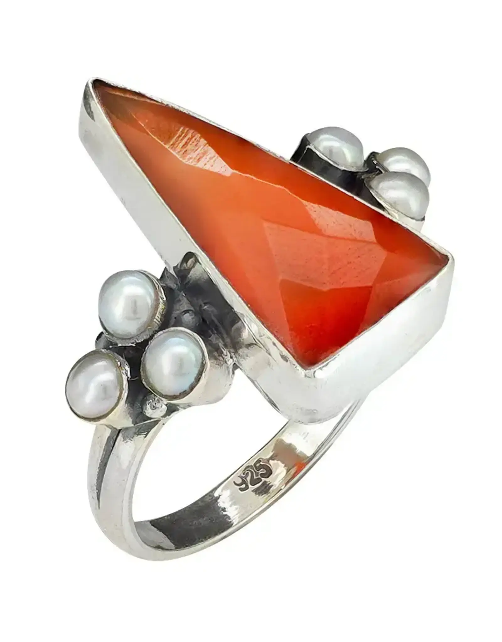 Red Onyx Sterling Silver Ring w/Pearls Size 8