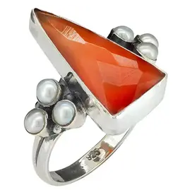 Red Onyx Sterling Silver Ring w/Pearls Size 8