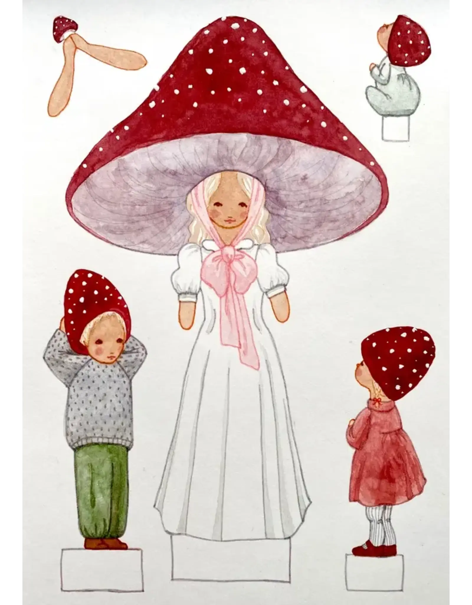 Mushroom Mom and Children Cut Out Dolls