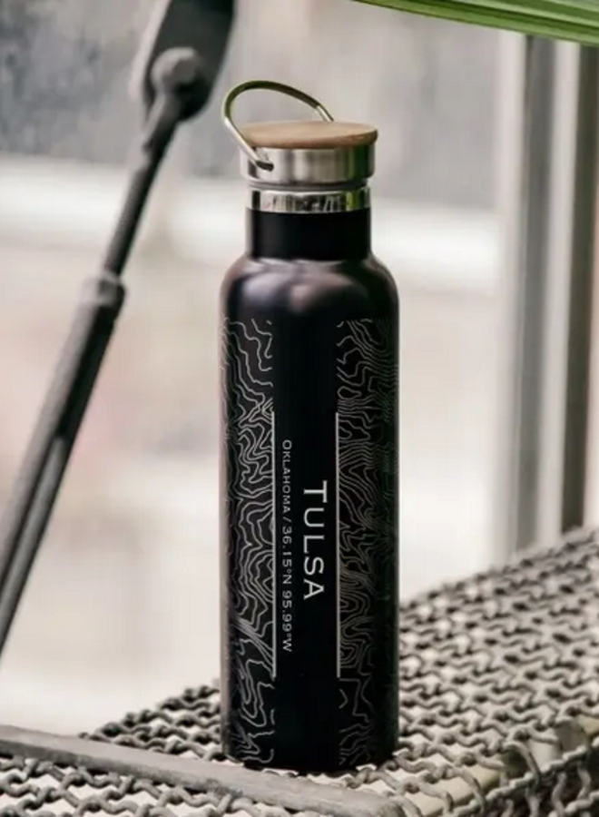 Tulsa Map Bottle With Bamboo Top In Matte Black